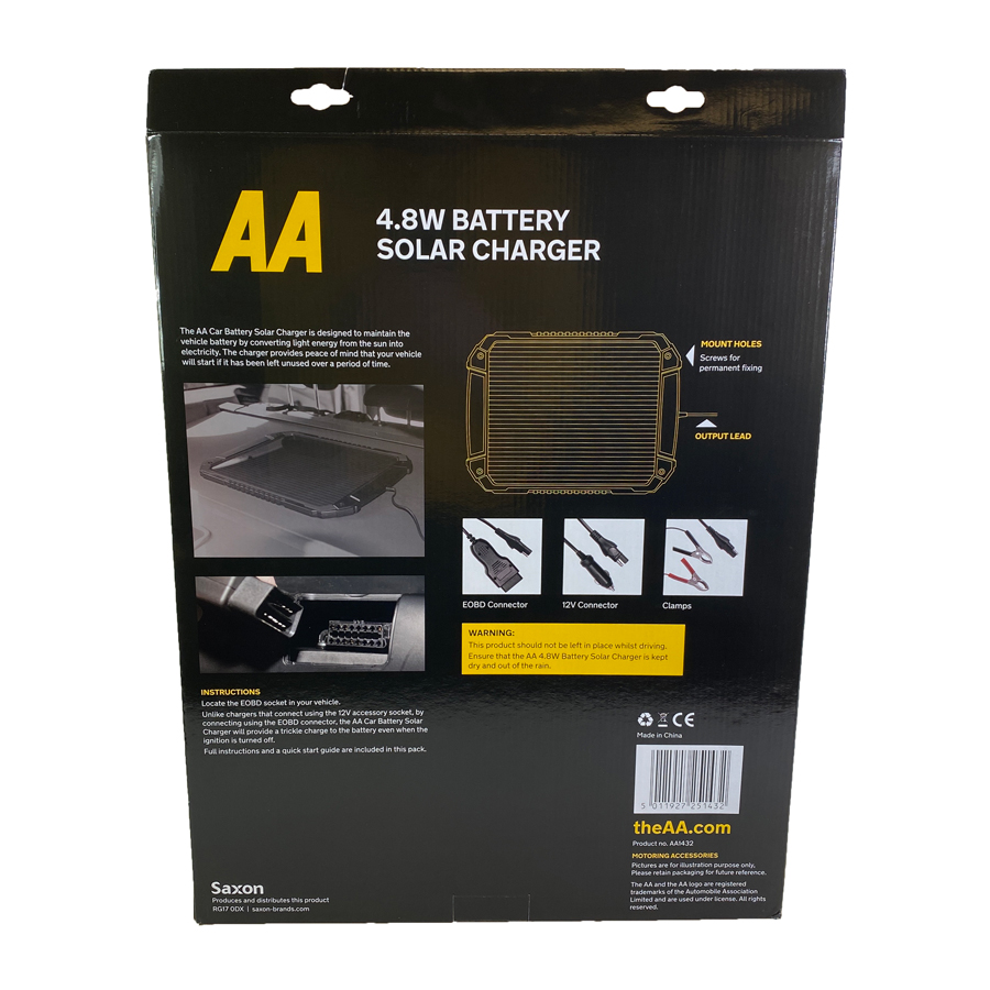 AA Car Essentials AA1432 Car 12V Battery Solar Charger 